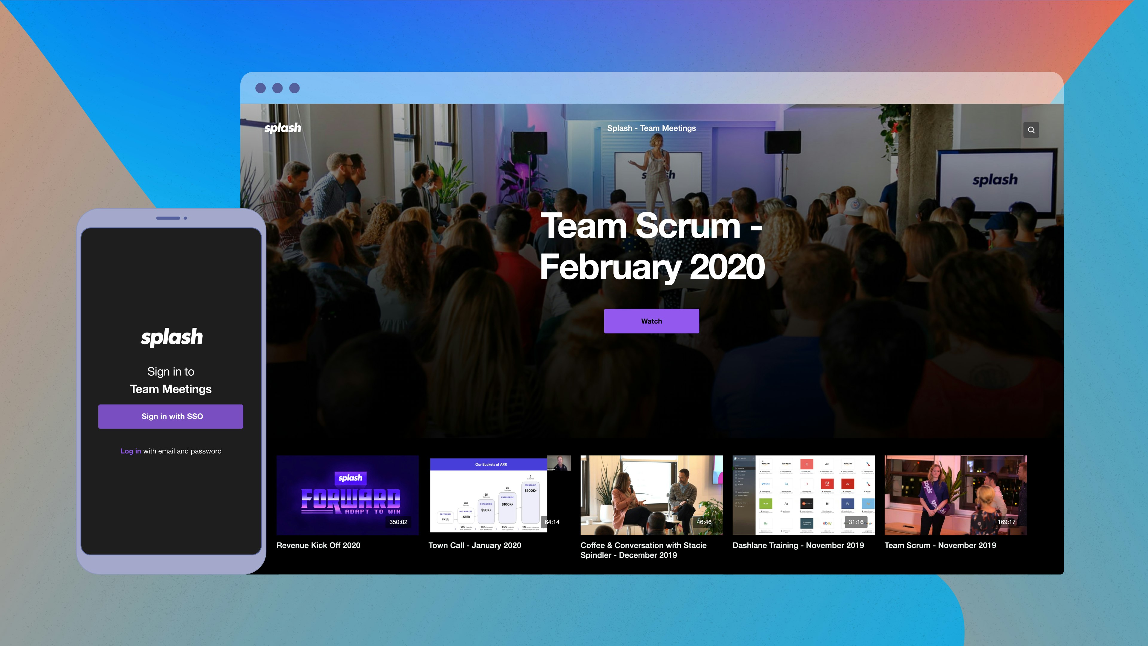An image showing Splash's internal communications strategy via Showcase on Vimeo, displayed on a mobile device and desktop.