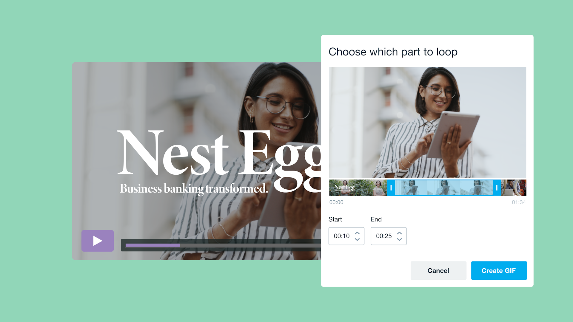 Vimeo interface for creating a GIF from your videos