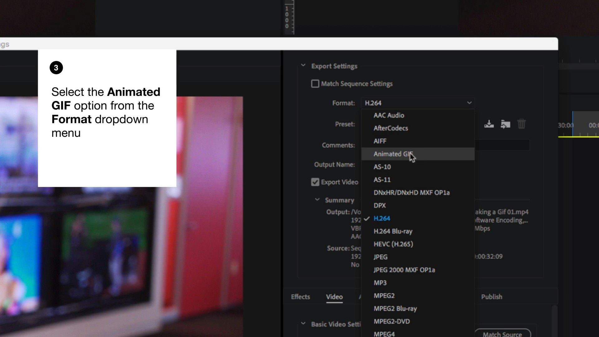 Adobe Premiere animated gif settings