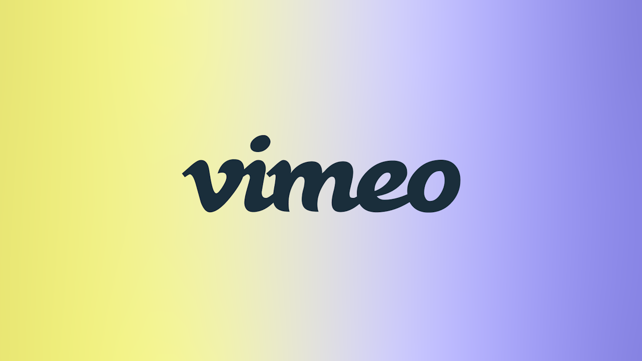 Vimeo logo on a yellow and purple gradient