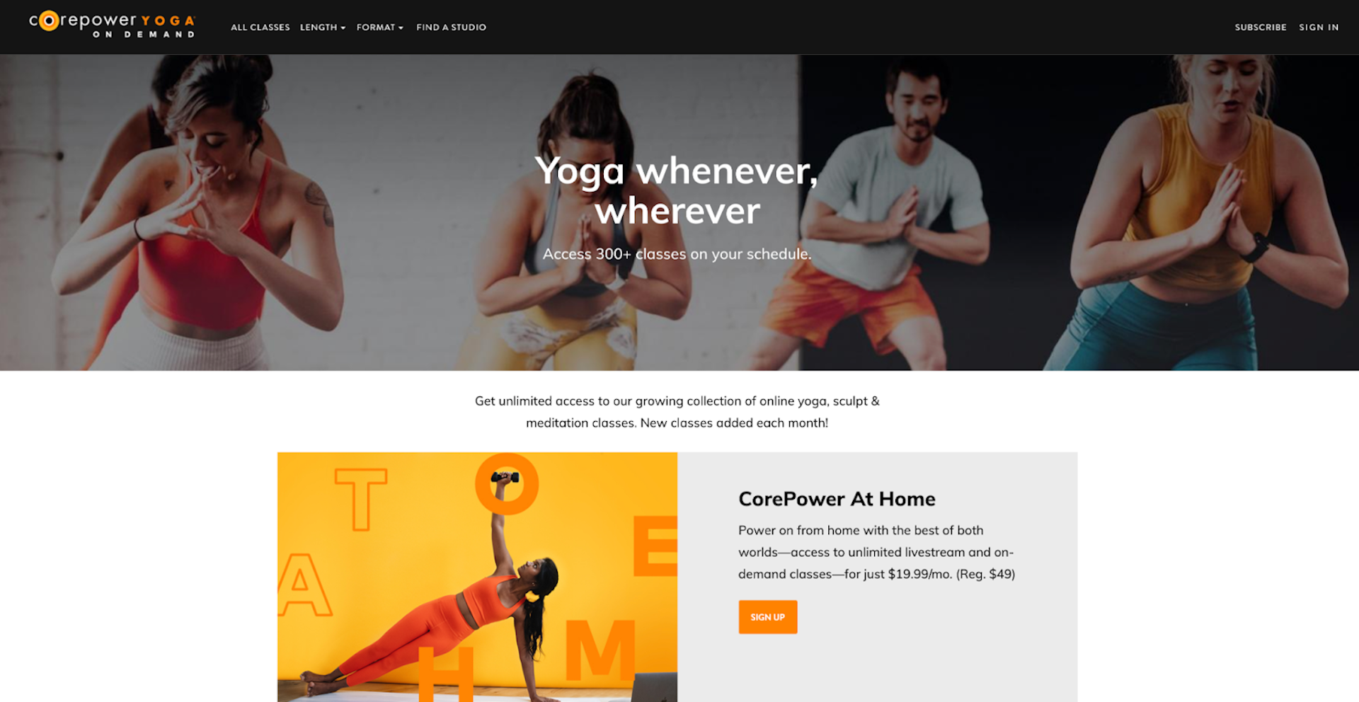 Página inicial do CorePower Yoga