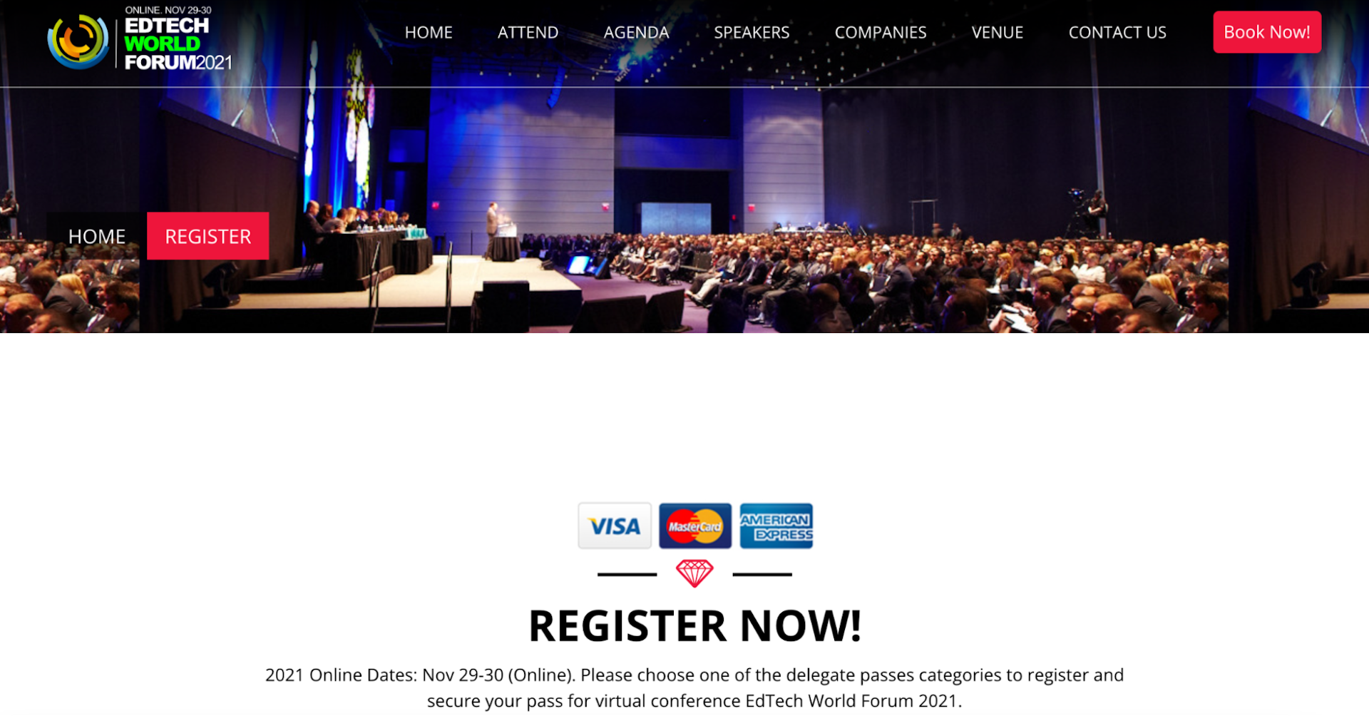 Screenshot of the Ed Tech World events page 
