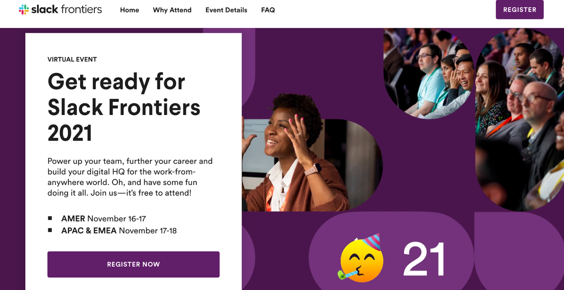 Screenshot of the Slack Frontiers event page