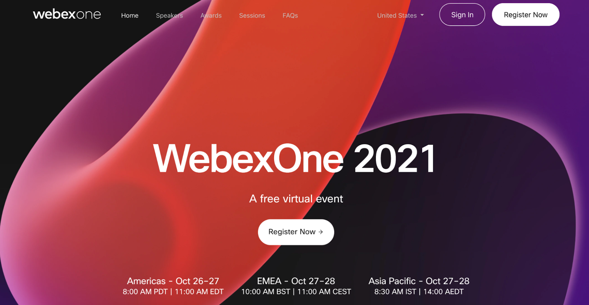 Event registration for Cisco's Webex One Conference