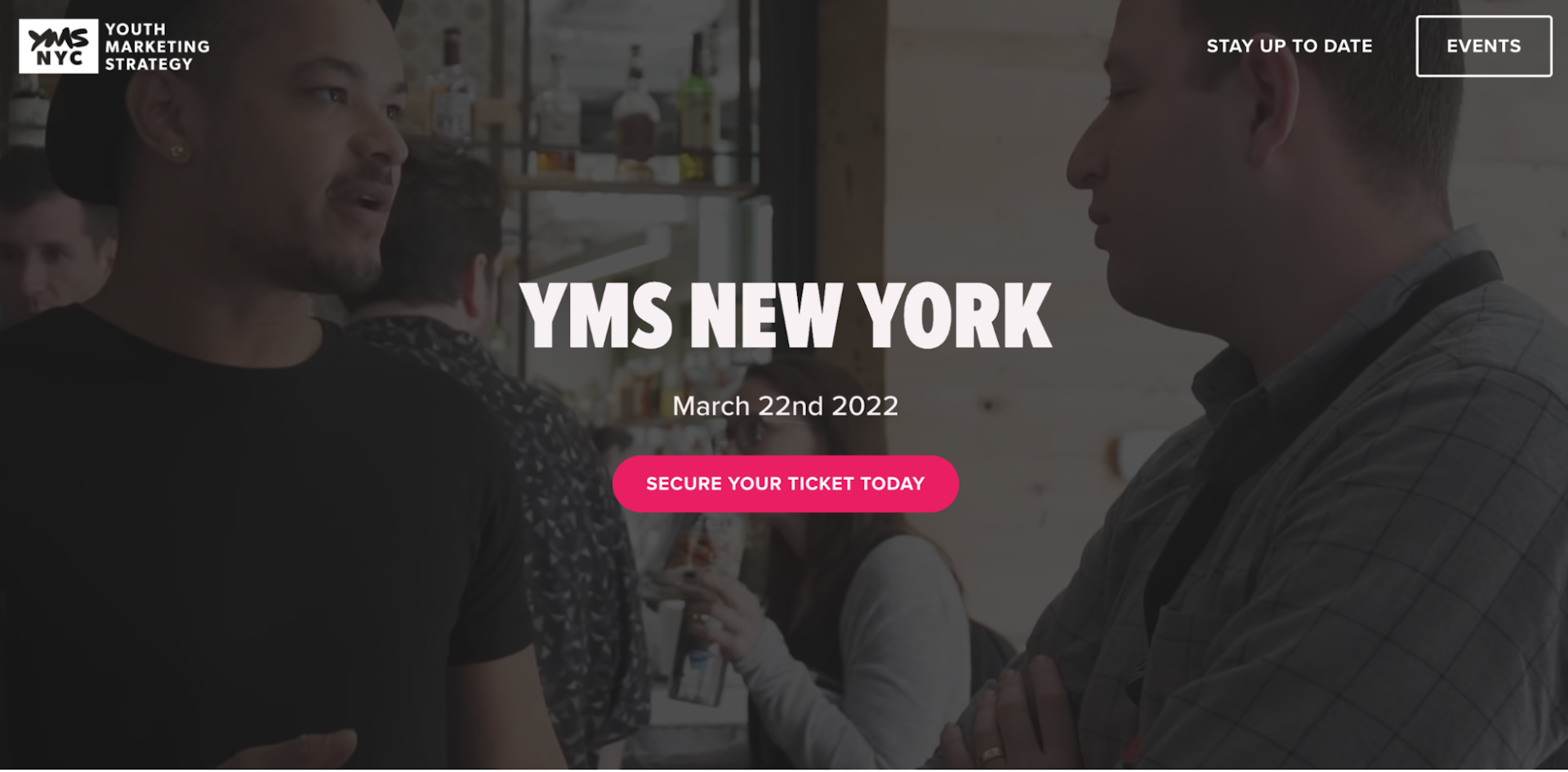 Event registration page for YMS New York
