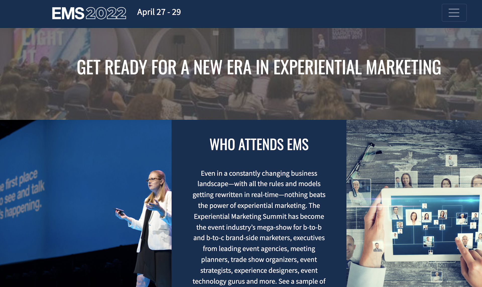 The 2022 Experiential Marketing Summit registration page