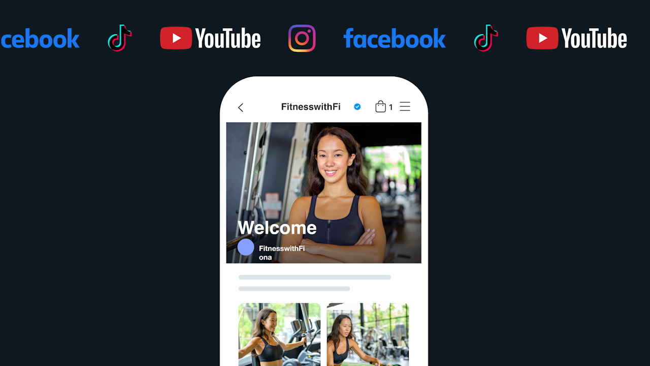 Fitness video on mobile with logos of YouTube, Twitter, Snapchat, Instagram, and TikTok