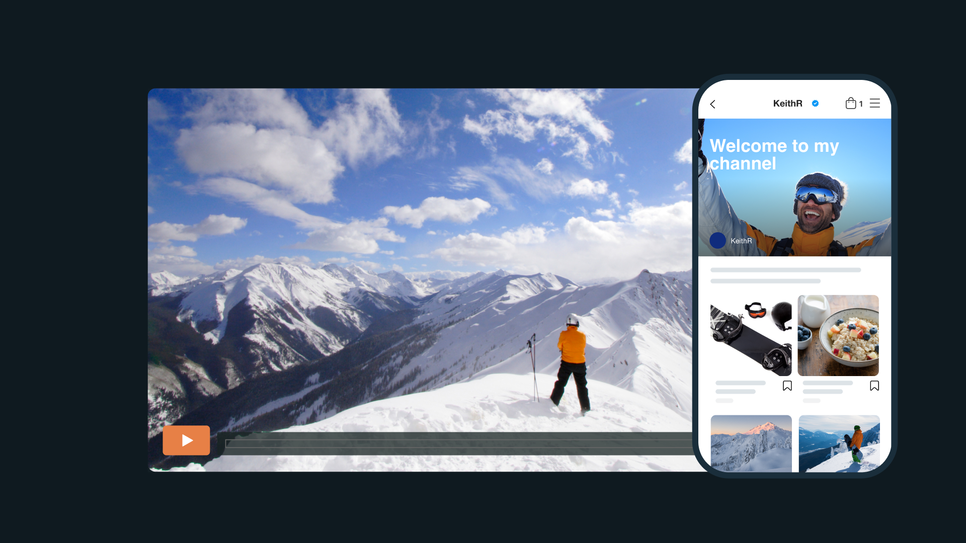 Canal de streaming do esquiador no celular e desktop.