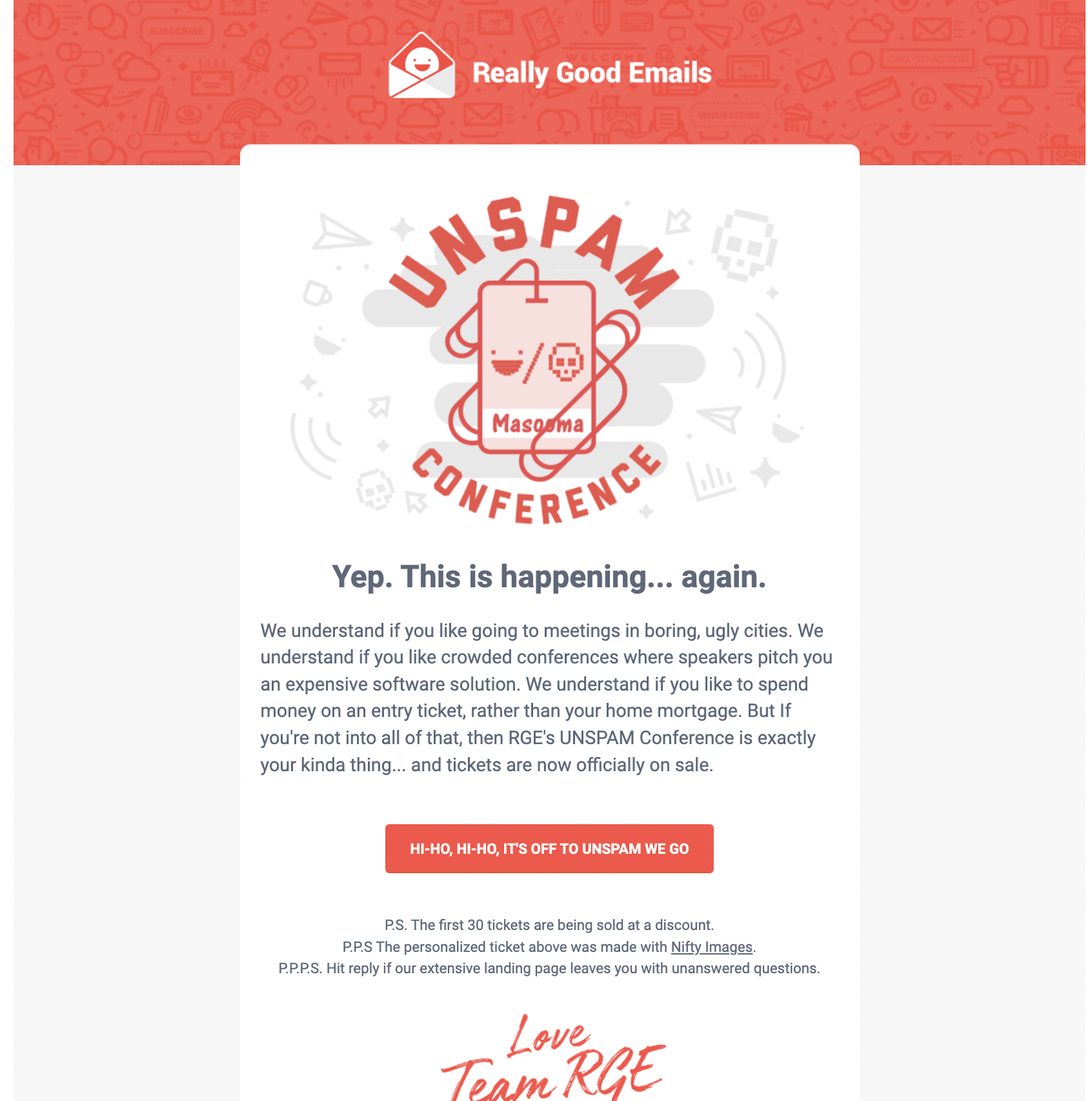 Really Good Emails Unspam event invite