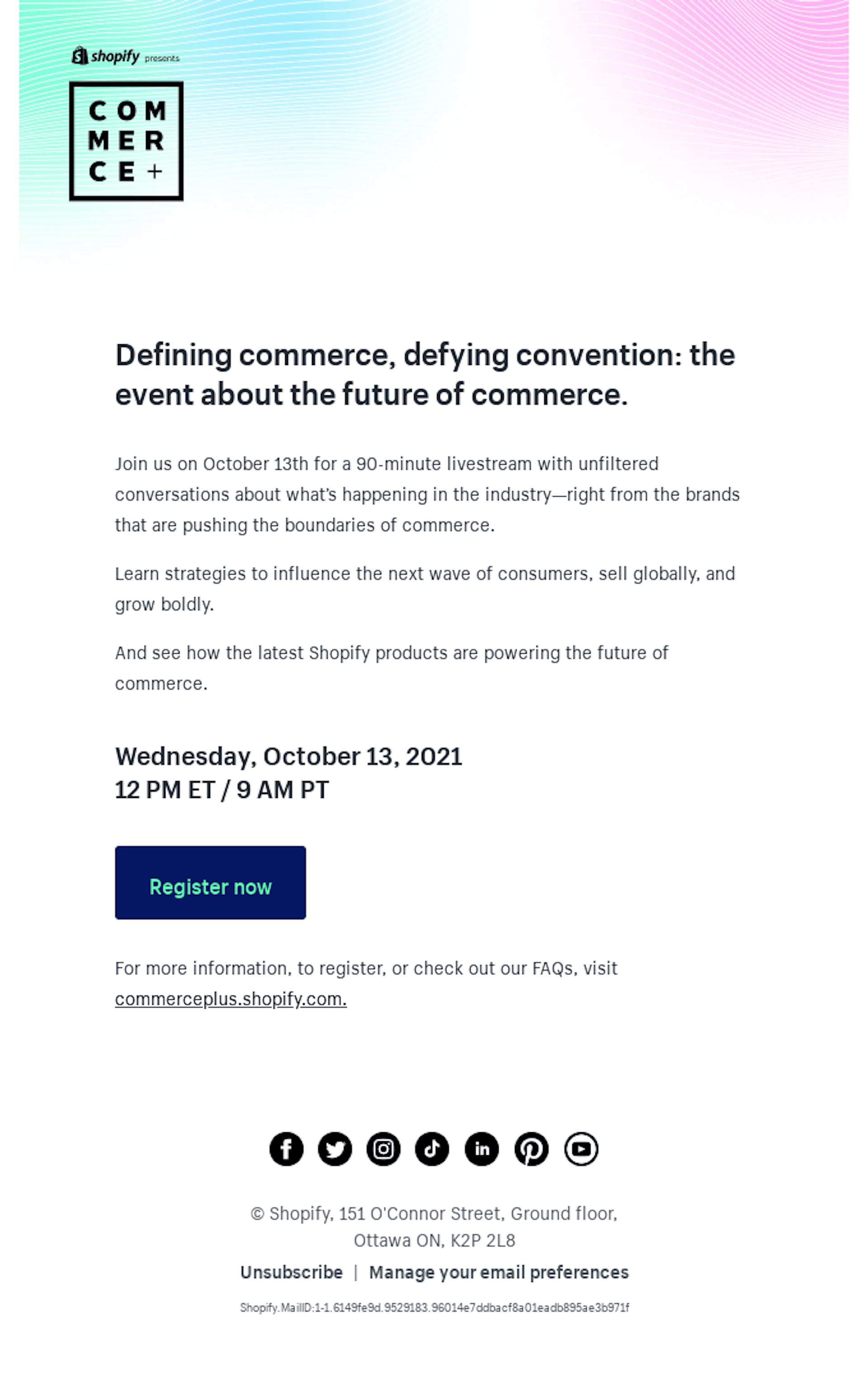 Example invite email from Shopify's Commerce+ event