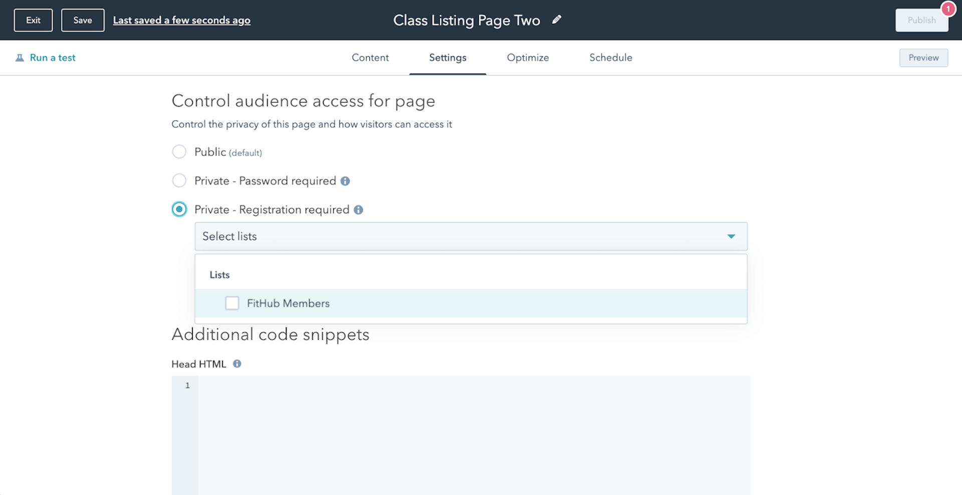 Screenshot of Hubspot's CMS Hub UX.
