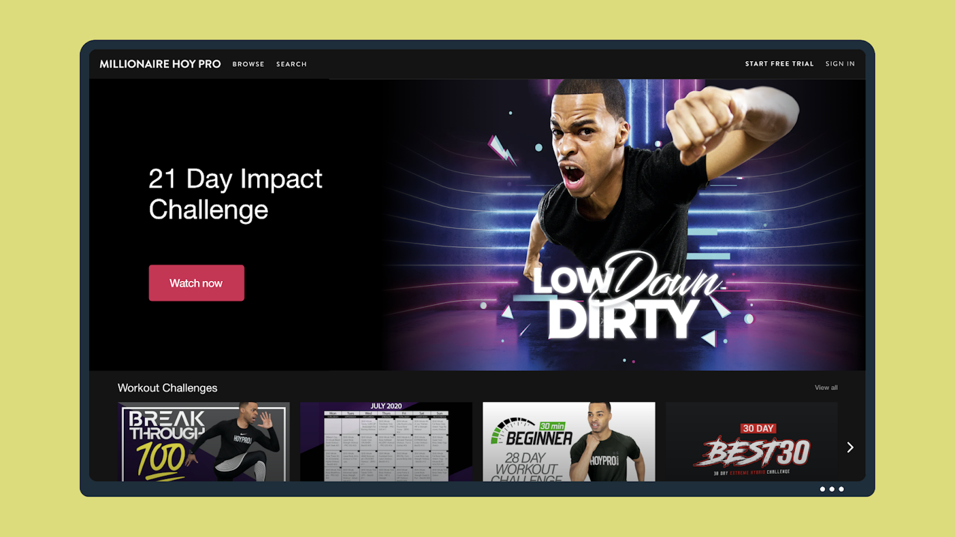 Image of Vimeo OTT example membership channel featuring Millionaire Hoy Pro