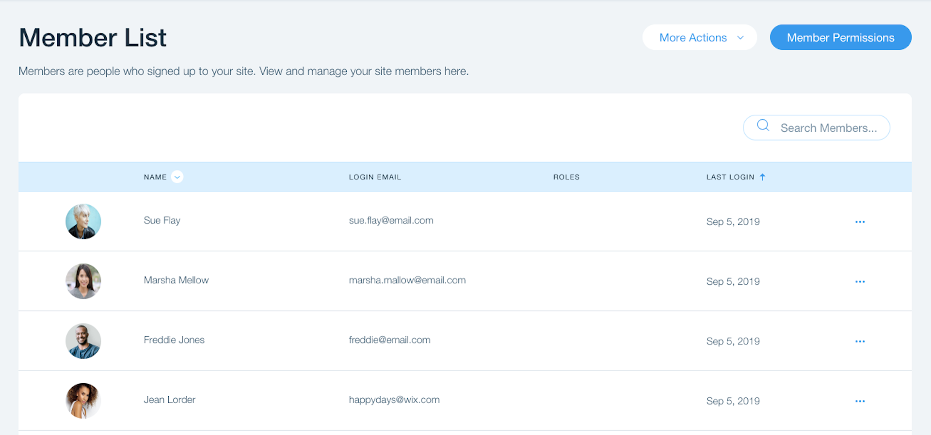 Screenshot of Wix membership platform UX including report with subscribers.