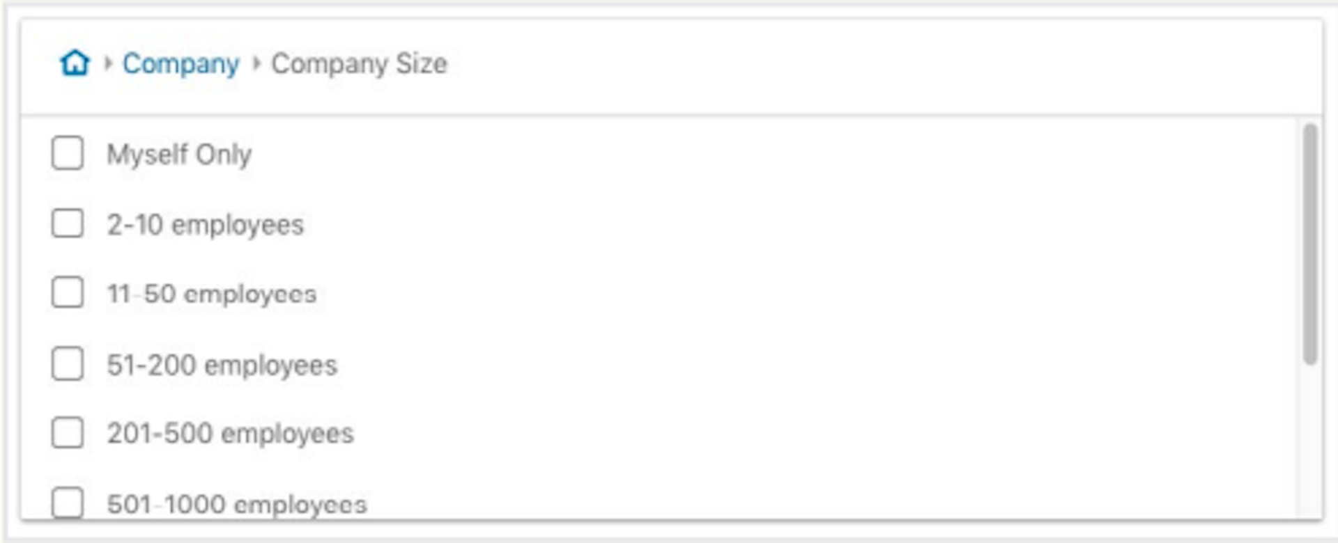 Example of Linkedin Company Size dropdown