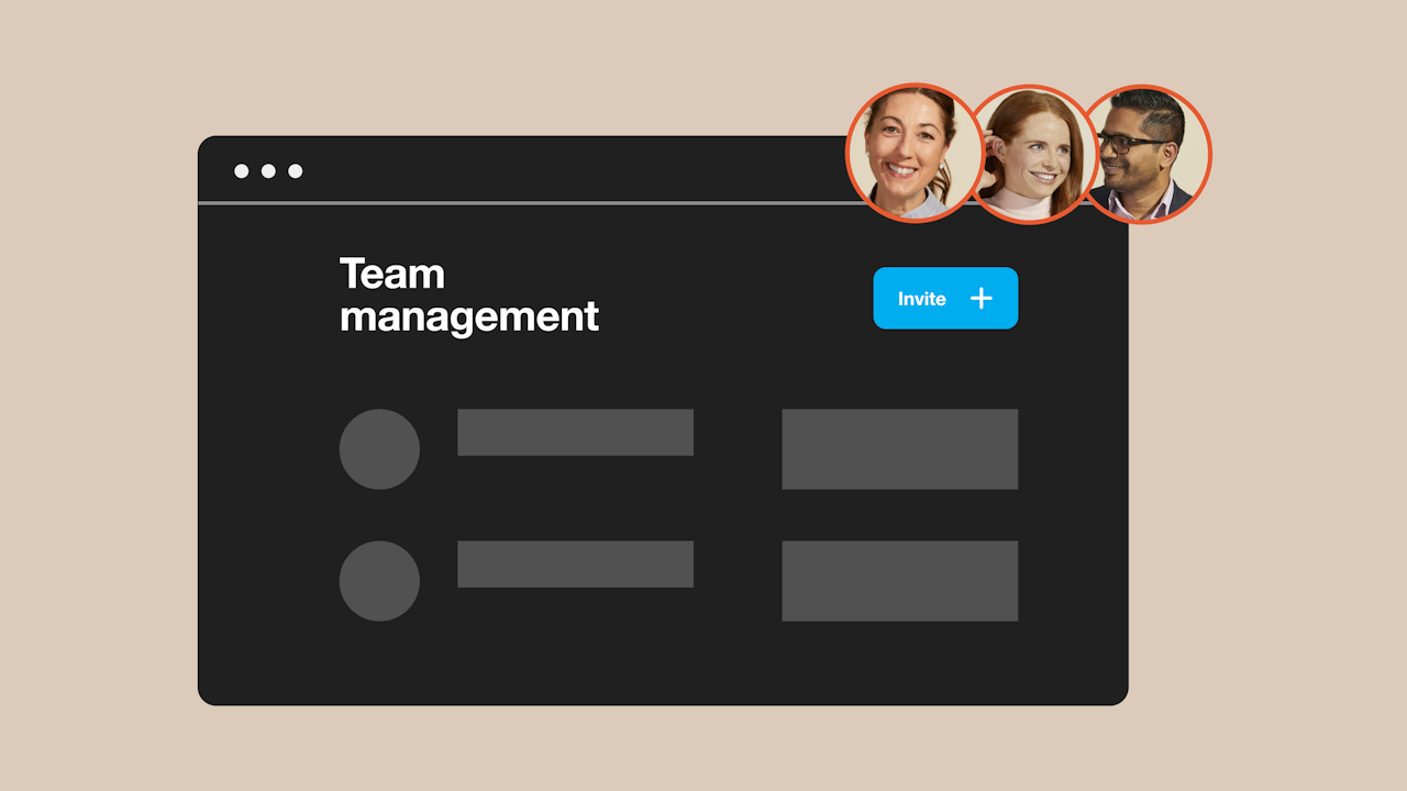 Team management application for remote work including images of team members working