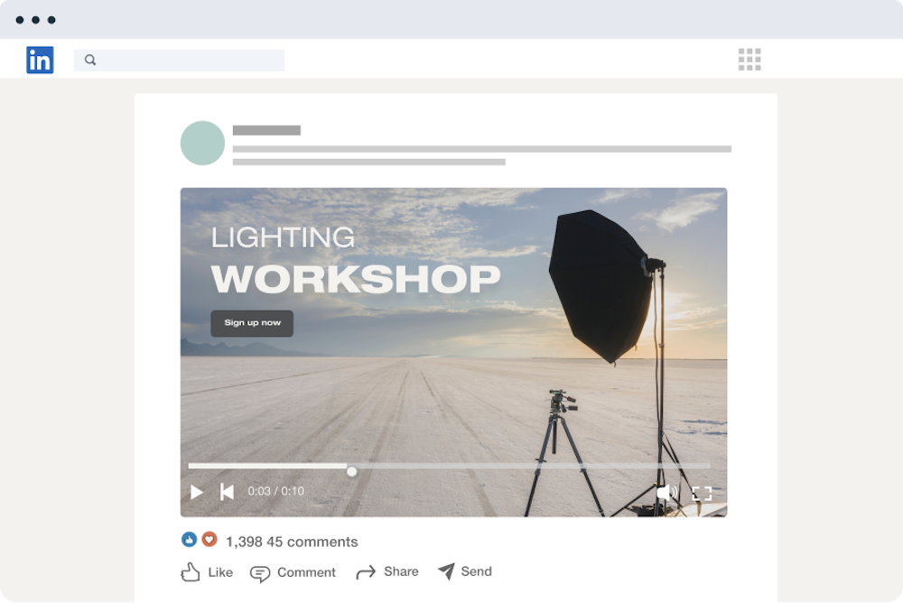 Mockup of a LinkedIn post of a lighting workshop ad. 