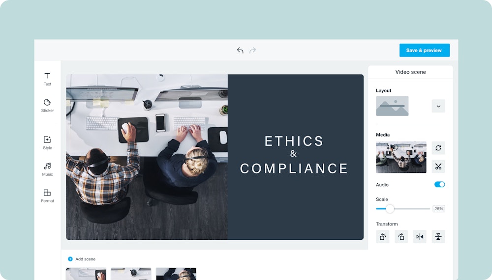 ethics and compliance video being edited in Vimeo Create